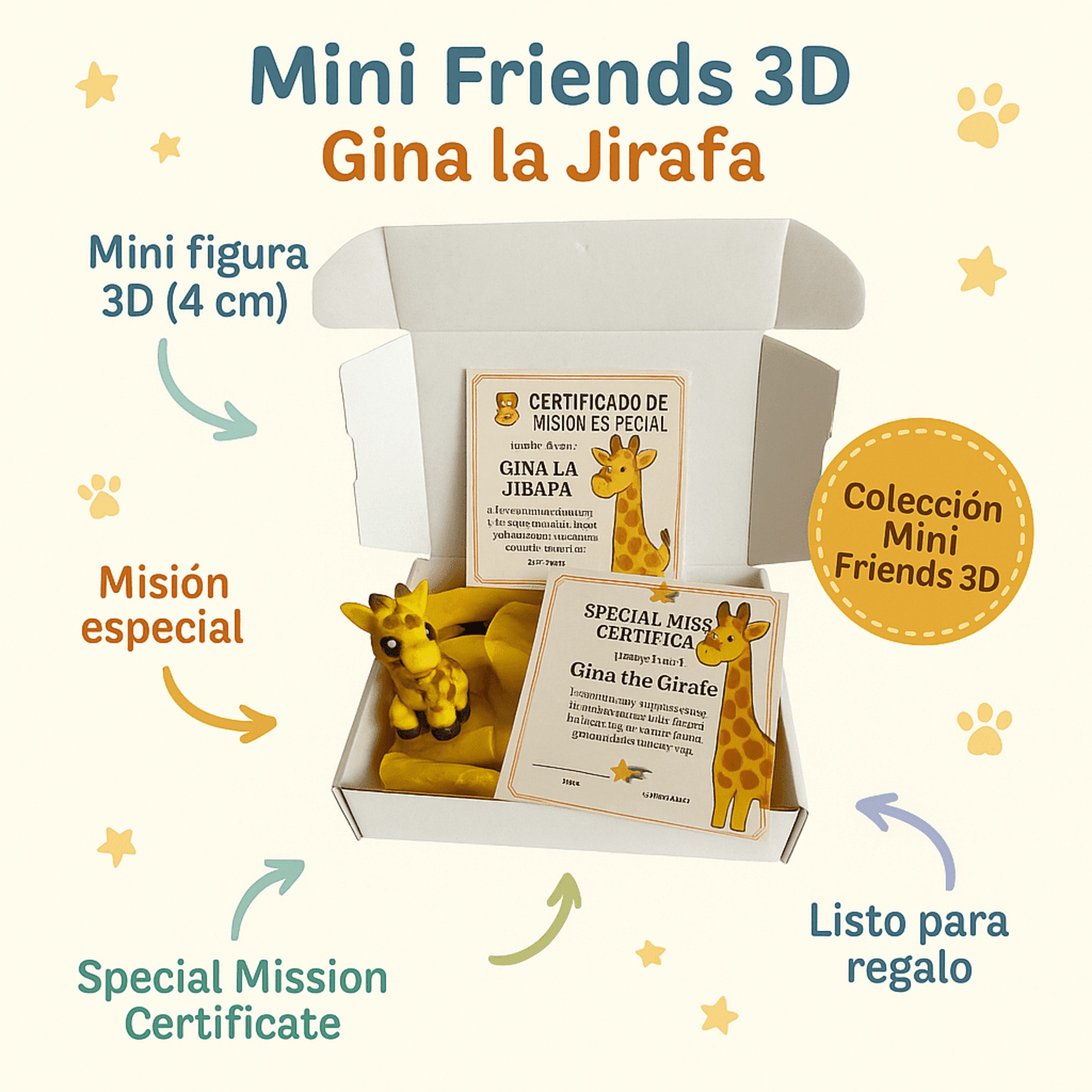 Mini Friends 3D – Jirafa articulada de 4 cm con Certificado de Adopción - 3