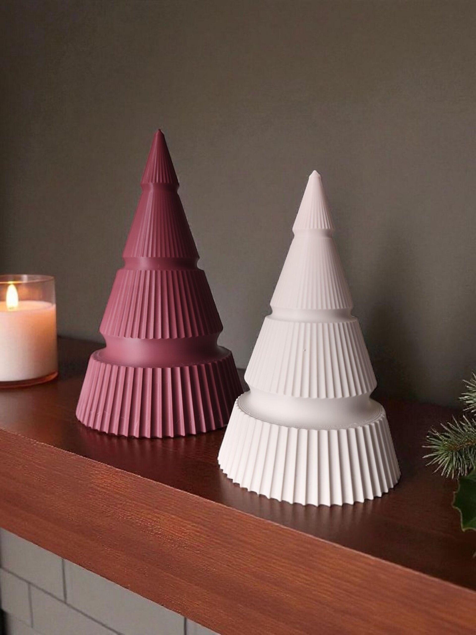Dúo de árboles de Navidad Minimalistas Modernos con diseño Acanalado - 5