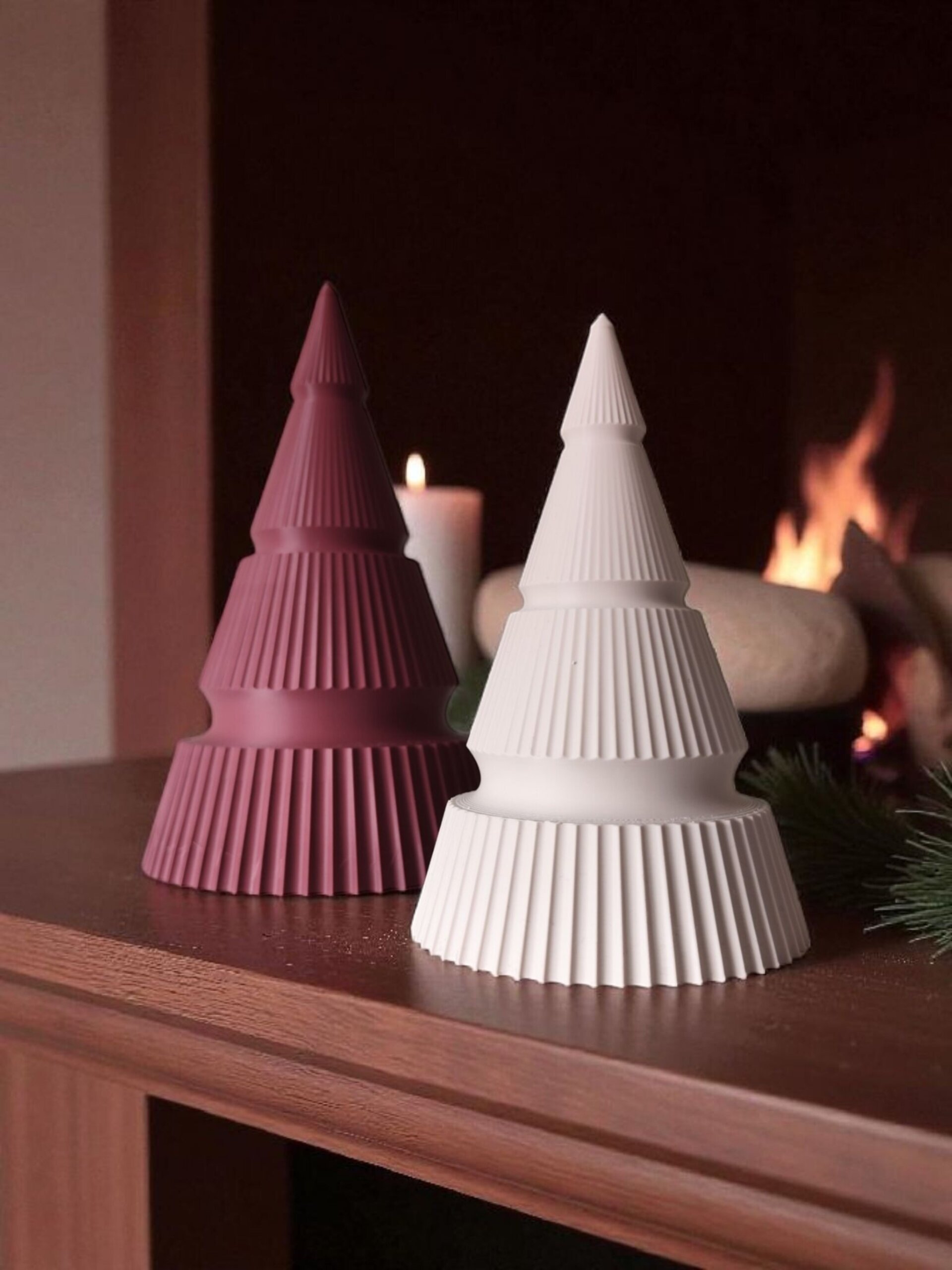 Dúo de árboles de Navidad Minimalistas Modernos con diseño Acanalado - 6