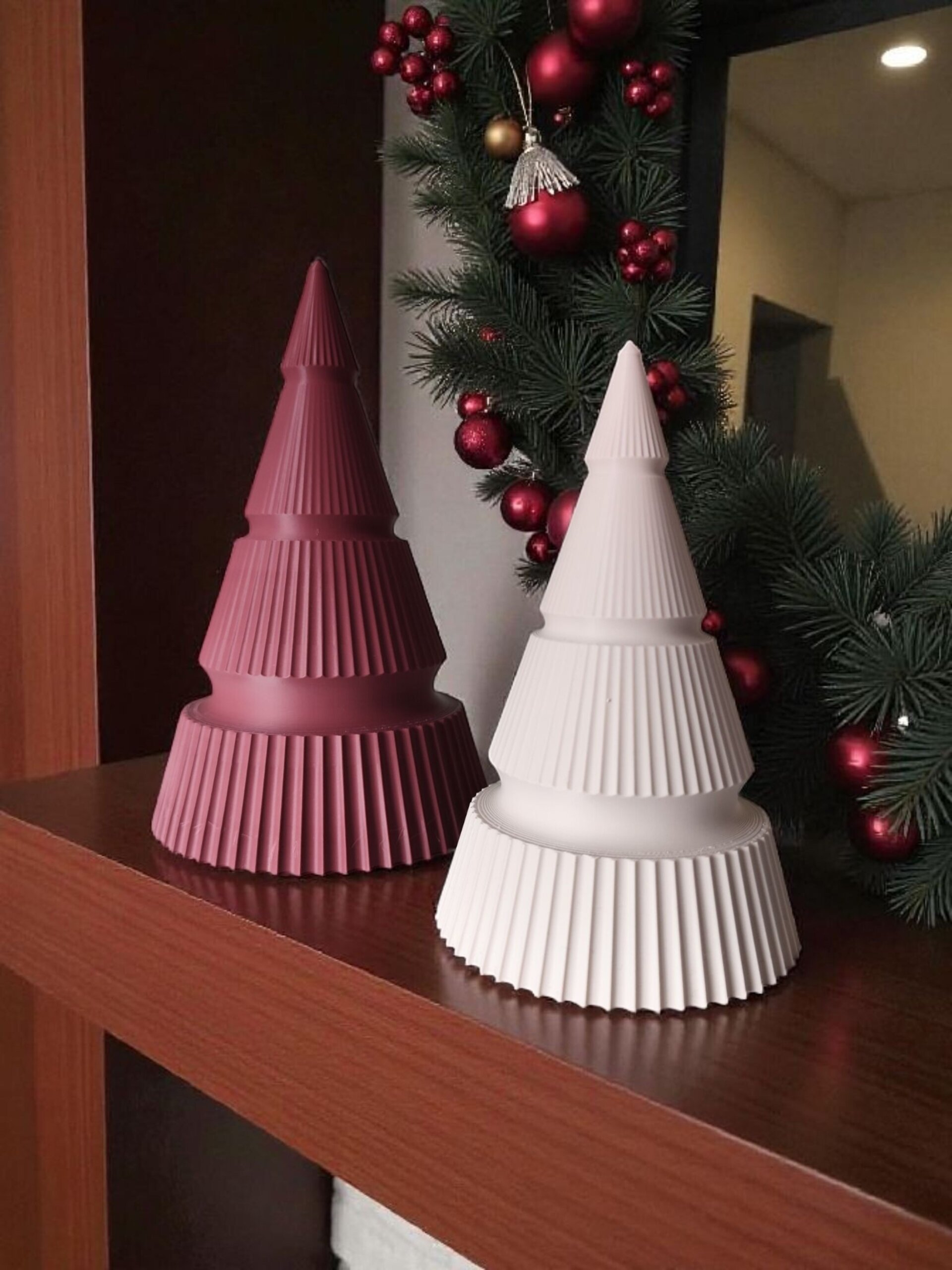 Dúo de árboles de Navidad Minimalistas Modernos con diseño Acanalado - 3